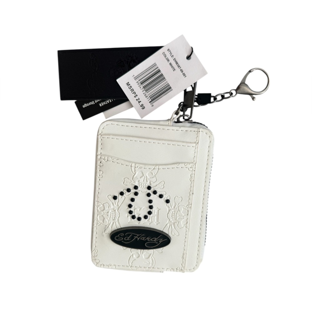 Ed Hardy Cream Card Holder with Black Accents